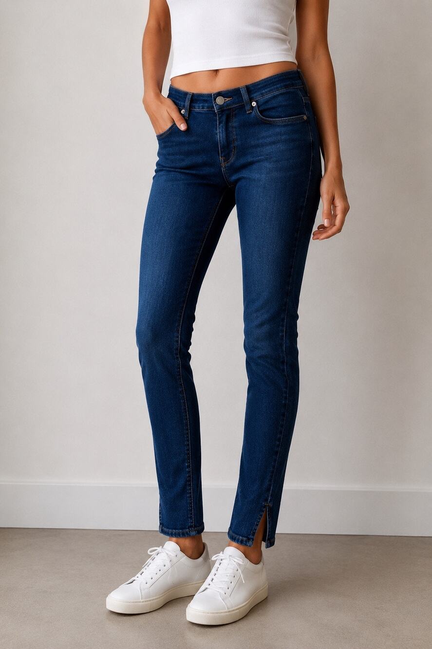 Good American High-Rise Skinny Jeans Split Hem Dark Wash Size 28 Minimalist